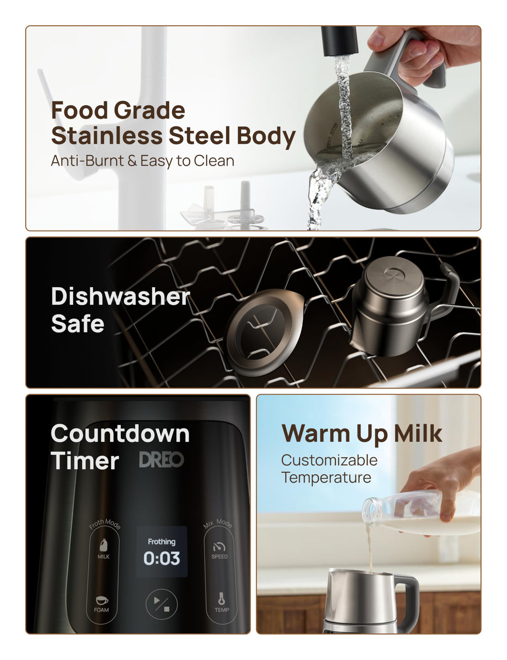 Electric Milk Frother 15oz Dishwasher Safe S185