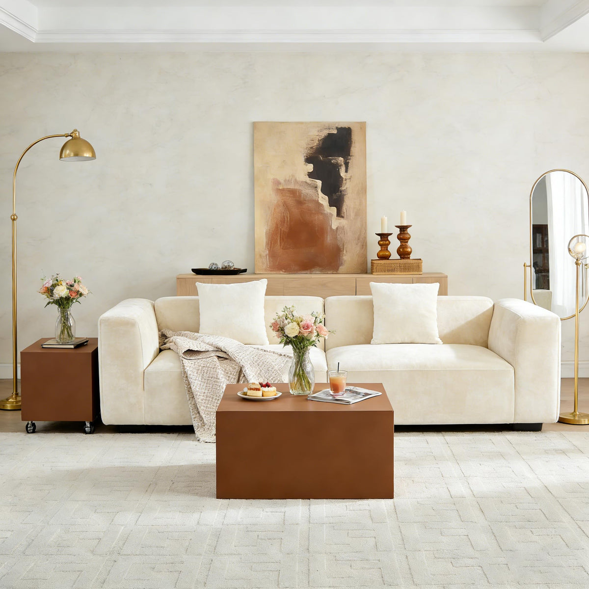 Brown Rolling Leather Coffee Table Set of 2 E140
