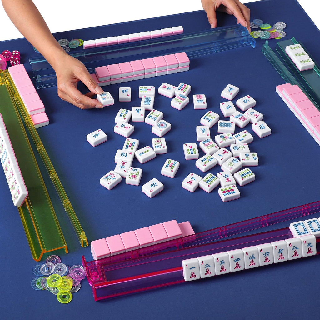 American Mahjong Game Set, 166 Pink Tiles, 4 All-in-One Color Rack/Pushers & Drawstring Bag W3149