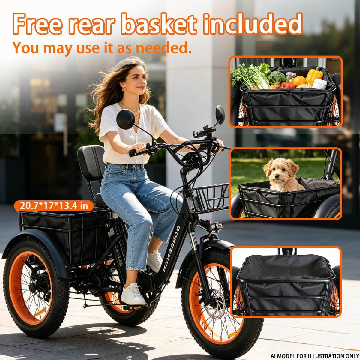 20” Fat Tire Folding 7-Speed Electric Tricycle with Rear Seat R91768