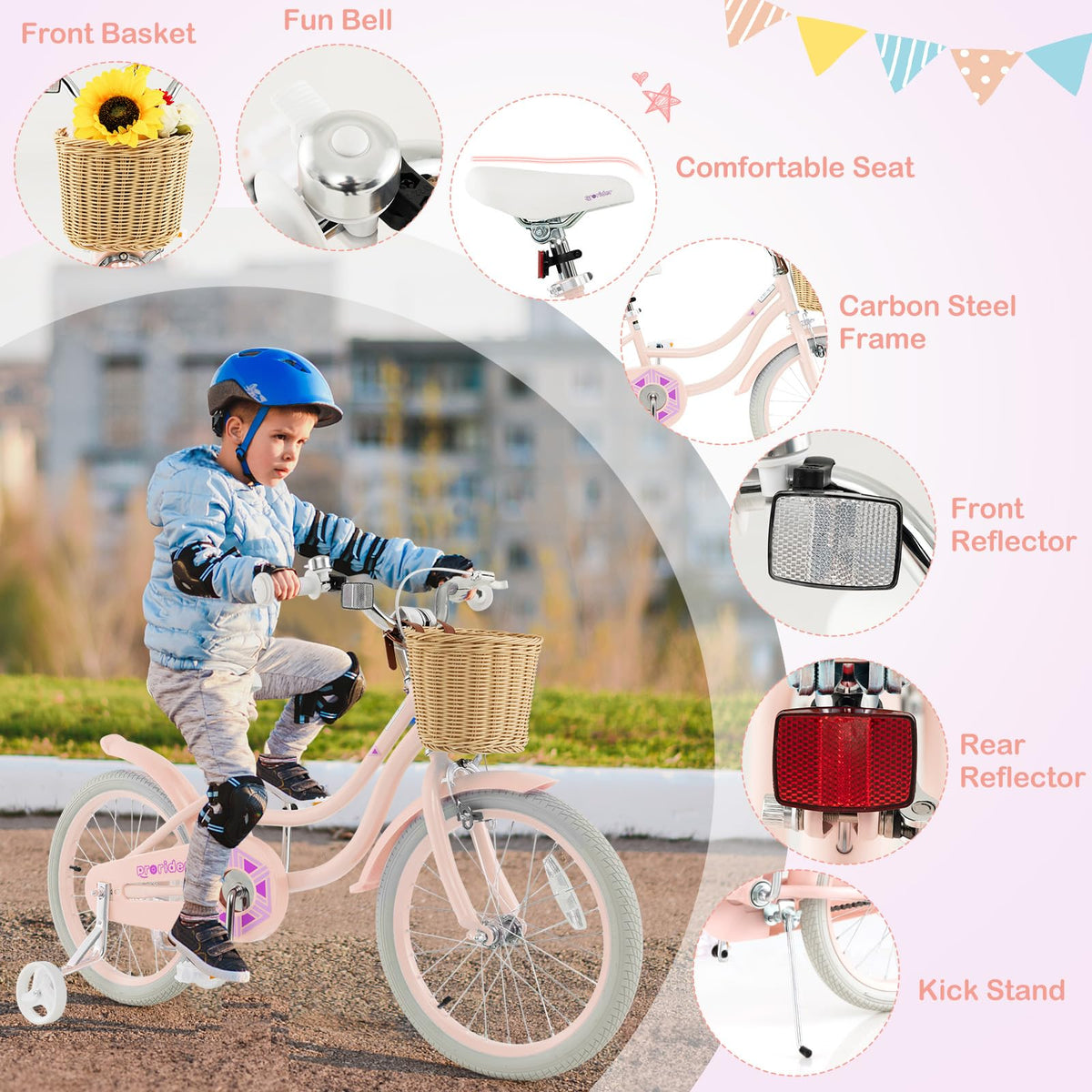 14 16 18 Inch Kids Bike with Training Wheels Q747840