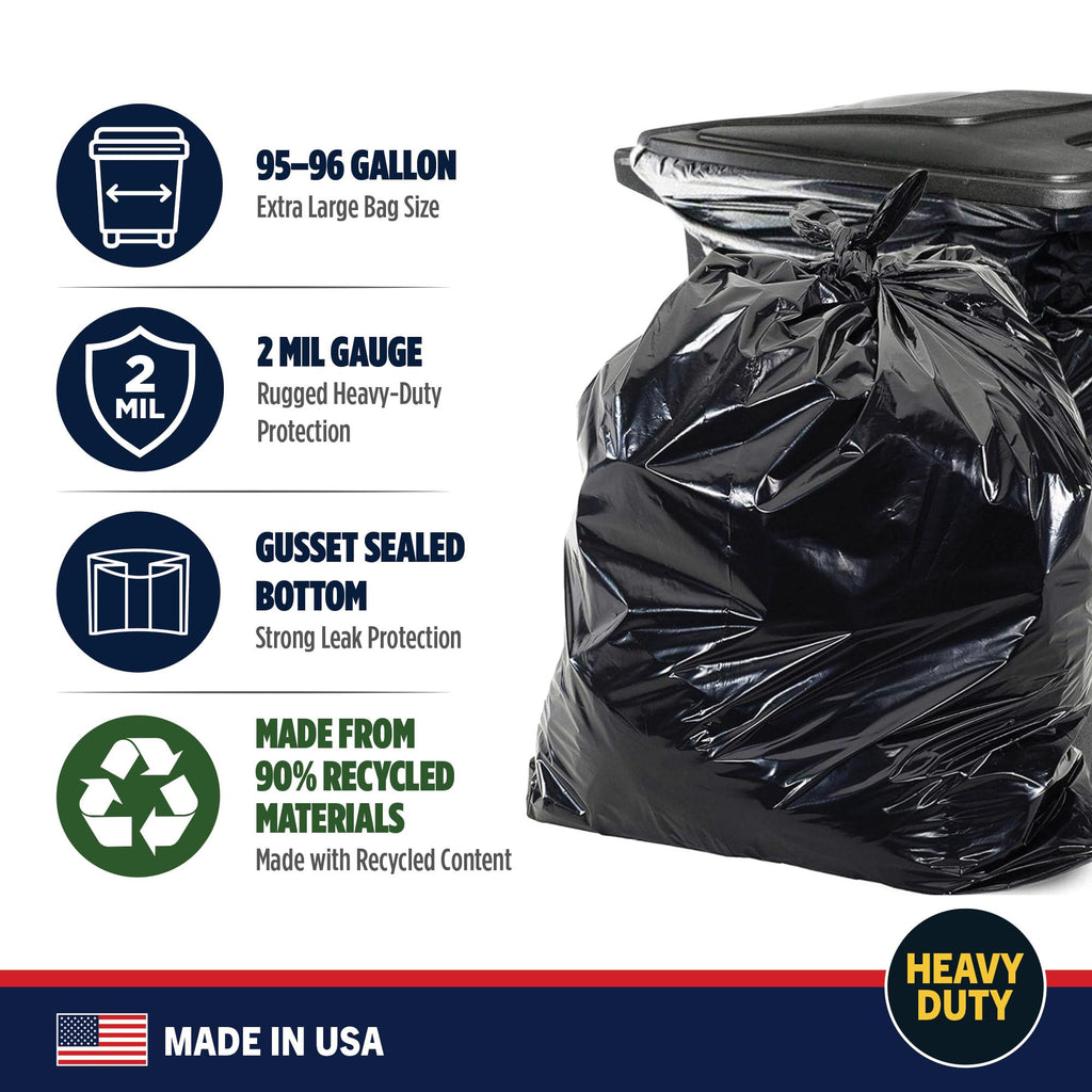 95-96 Gallon Heavy Duty Black Garbage Bags 50 Count T642