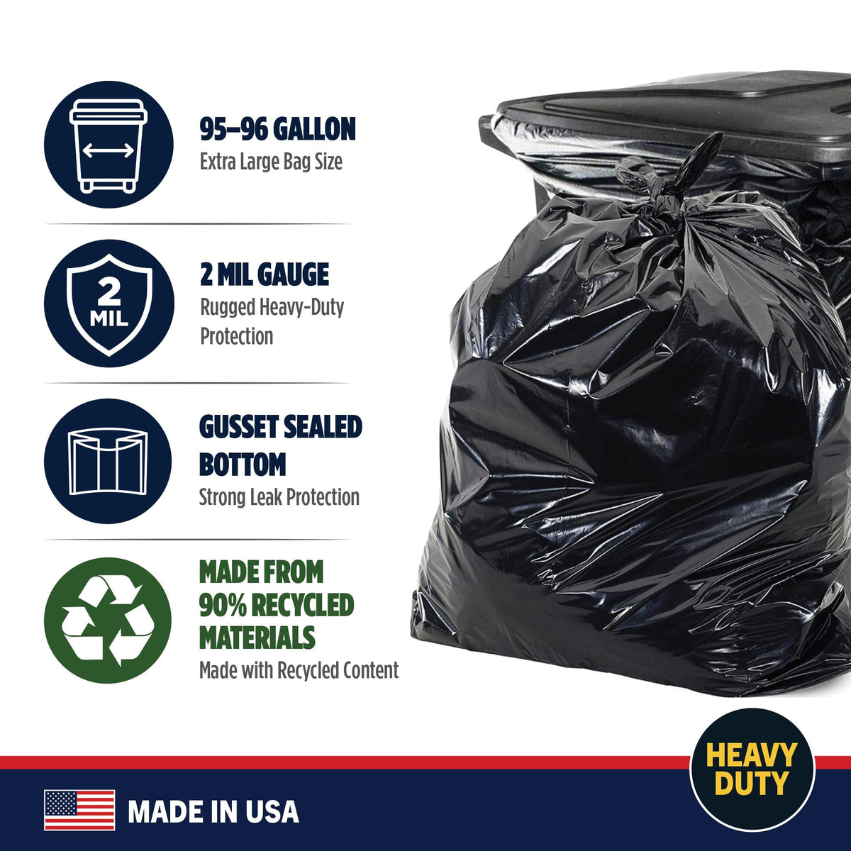95-96 Gallon Heavy Duty Black Garbage Bags 50 Count T642