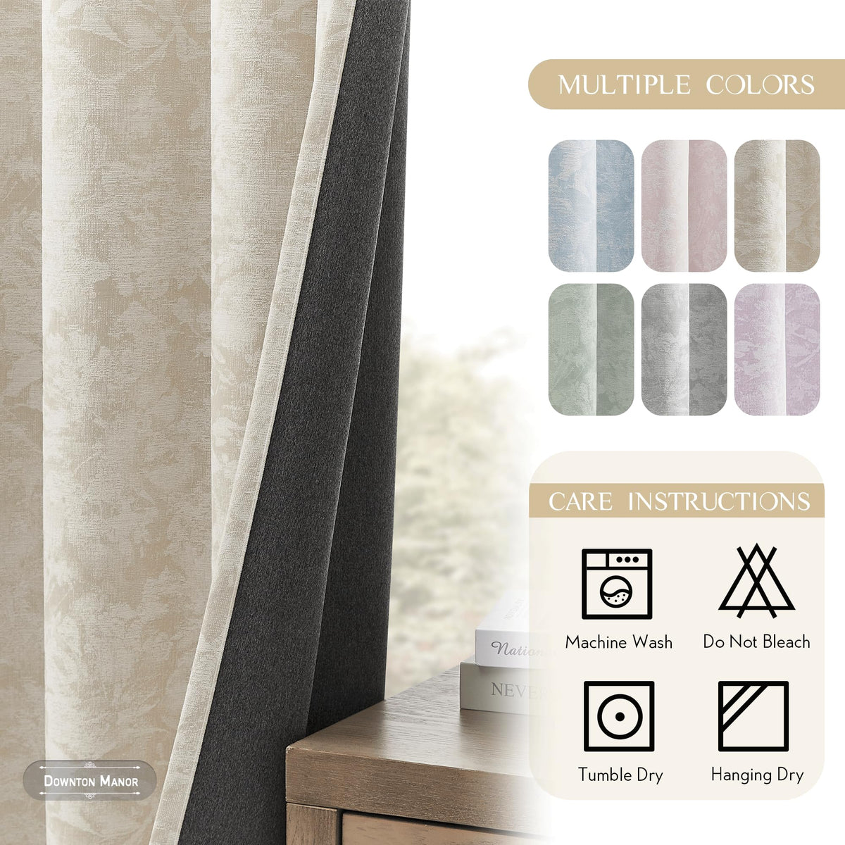 Beige Floral Jacquard Blackout Curtains 100x84 B440