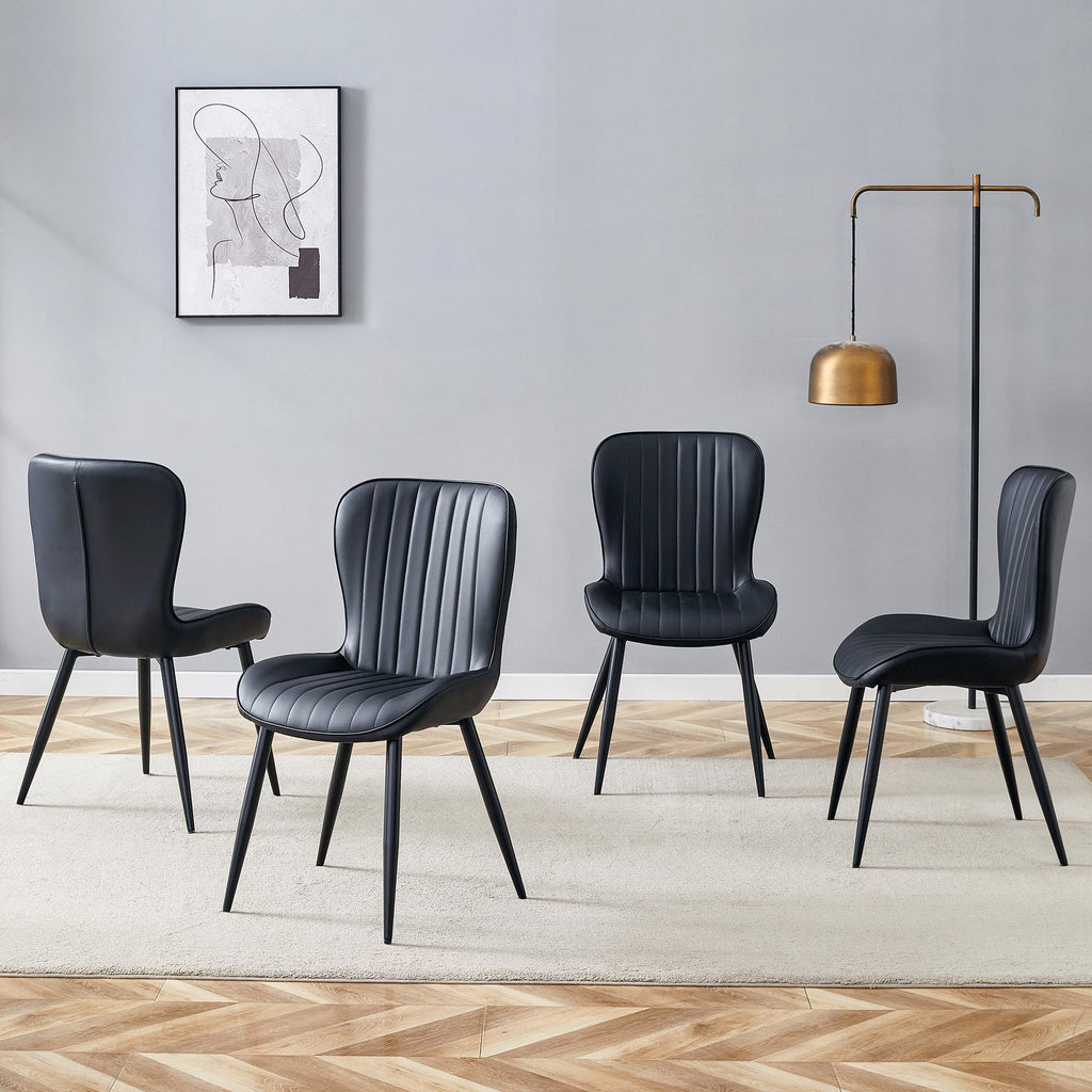 Black Dining Chairs Set of 4 PU Leather Metal Leg Q25082