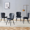 Black Dining Chairs Set of 4 PU Leather Metal Leg Q25082