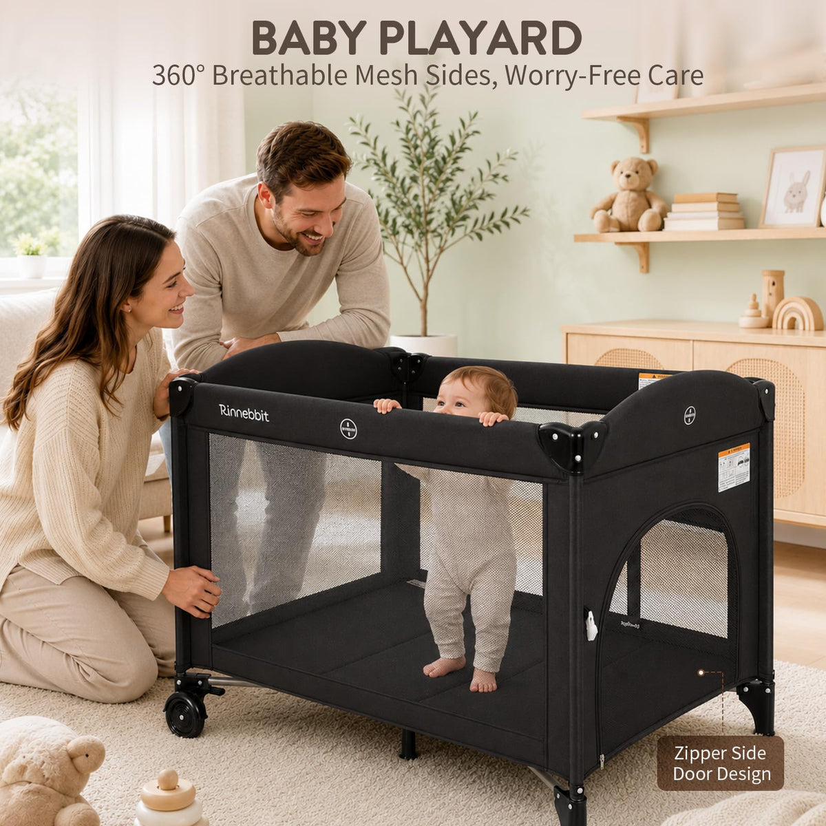 4-in-1 Pack and Play, Baby Bassinet Bedside Sleeper, Black M953543
