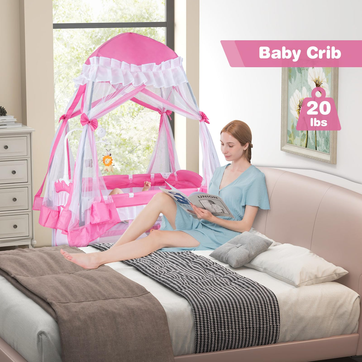 4-in-1 Baby Playard with Bassinet, Changing Table and Carry Bag W2874