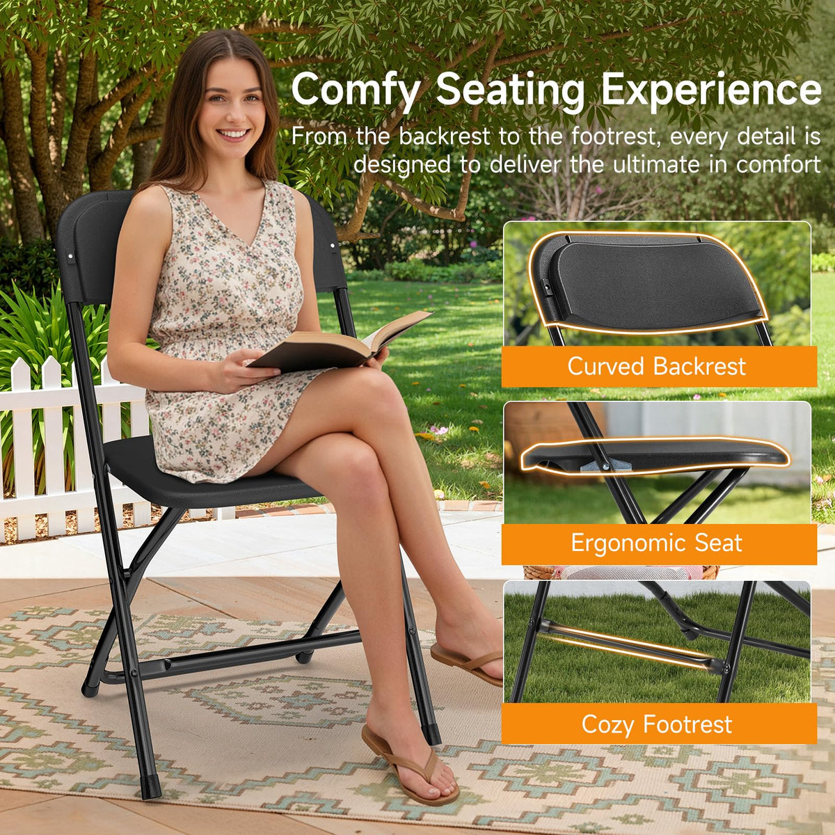 Folding Chairs 10 Pack 550LBS Capacity Heavy Duty Black N575522