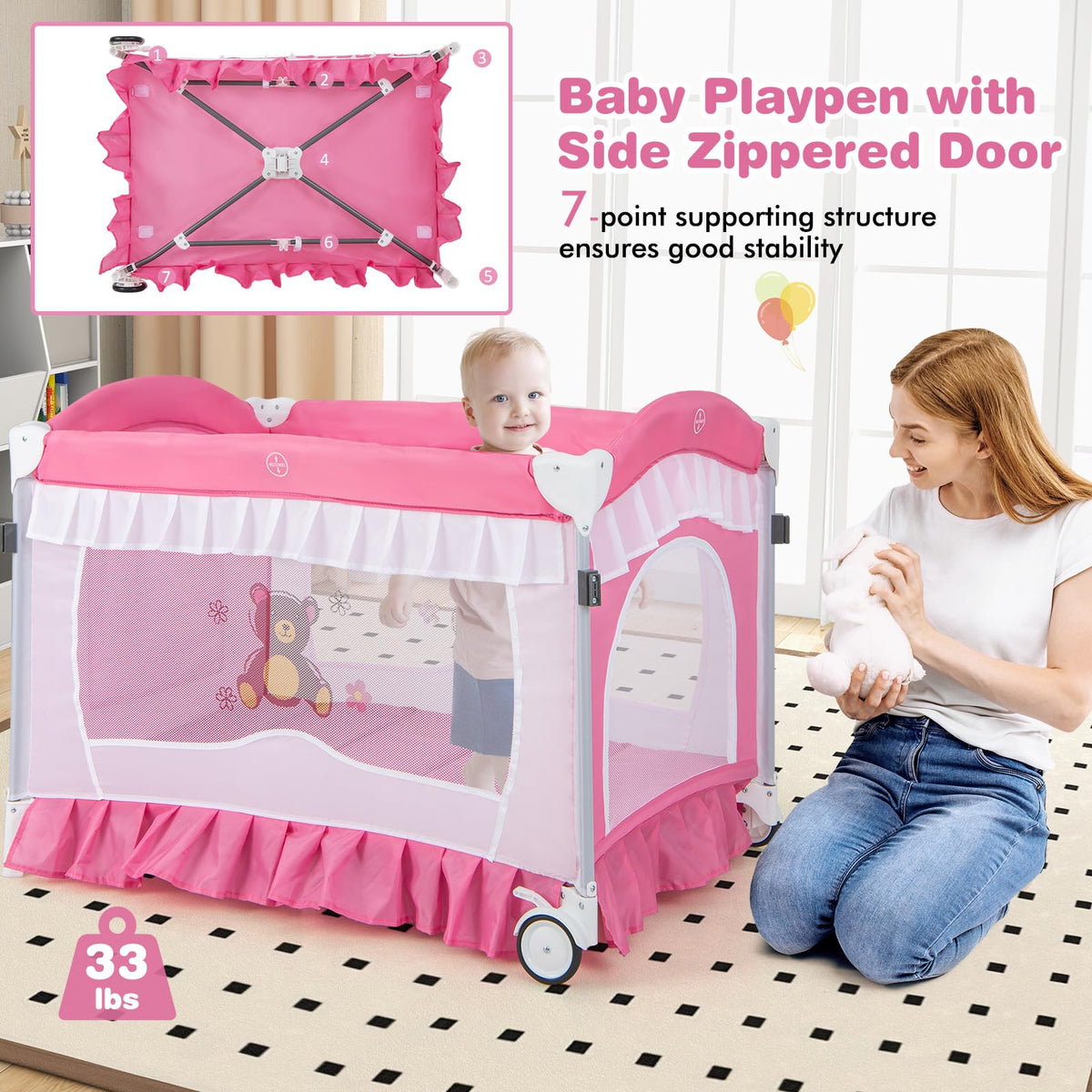 4-in-1 Baby Playard with Bassinet, Changing Table and Carry Bag W2874