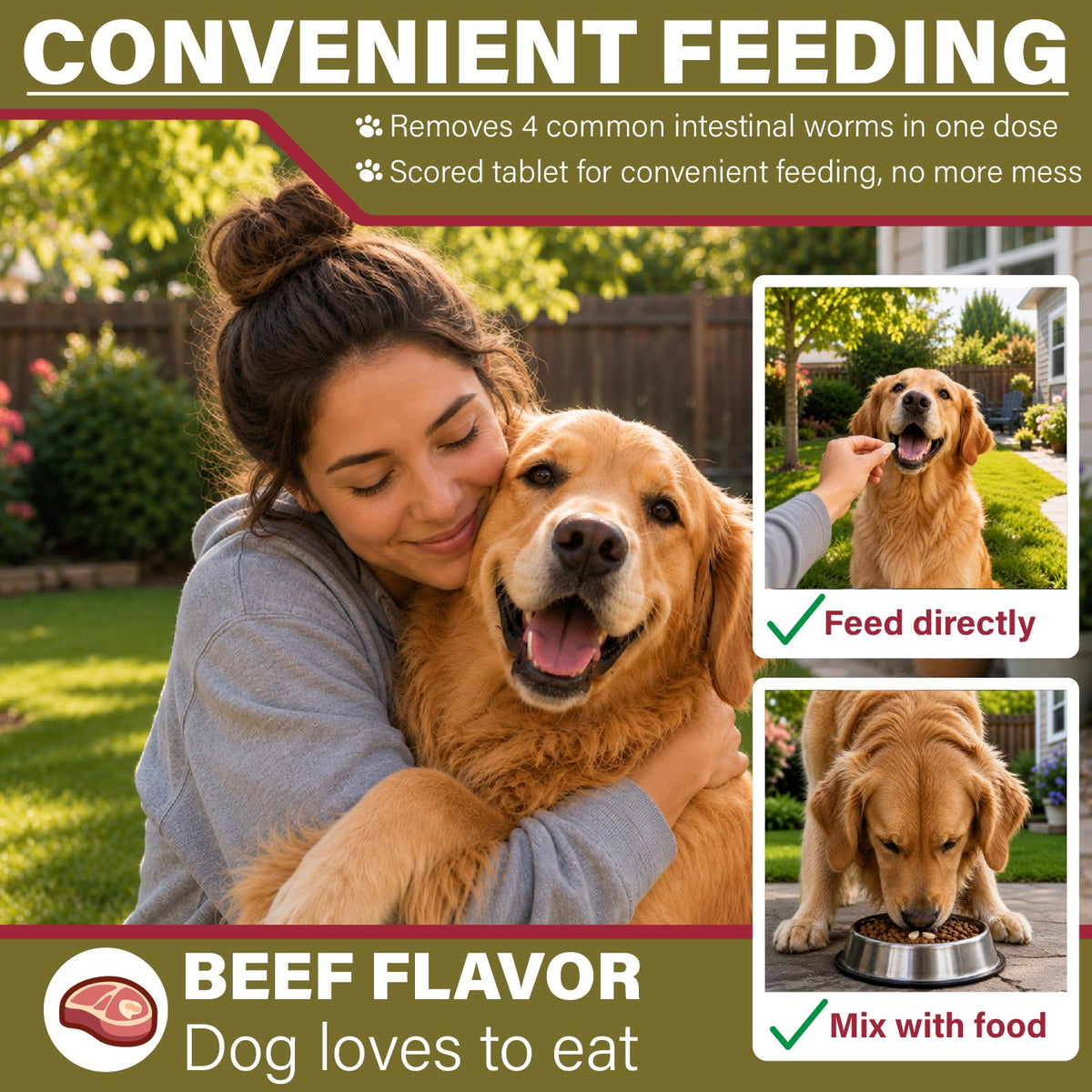 Chewable Dewormer for Dogs Over 45 lbs, 50 Beef Flavored Chewables L236