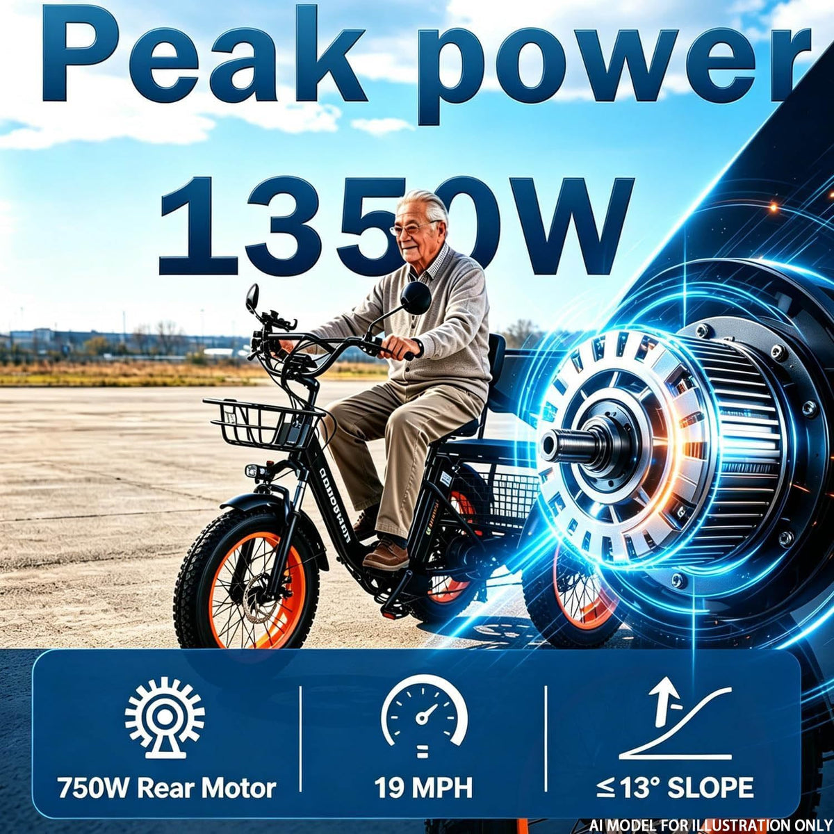 20” Fat Tire Folding 7-Speed Electric Tricycle with Rear Seat R91768
