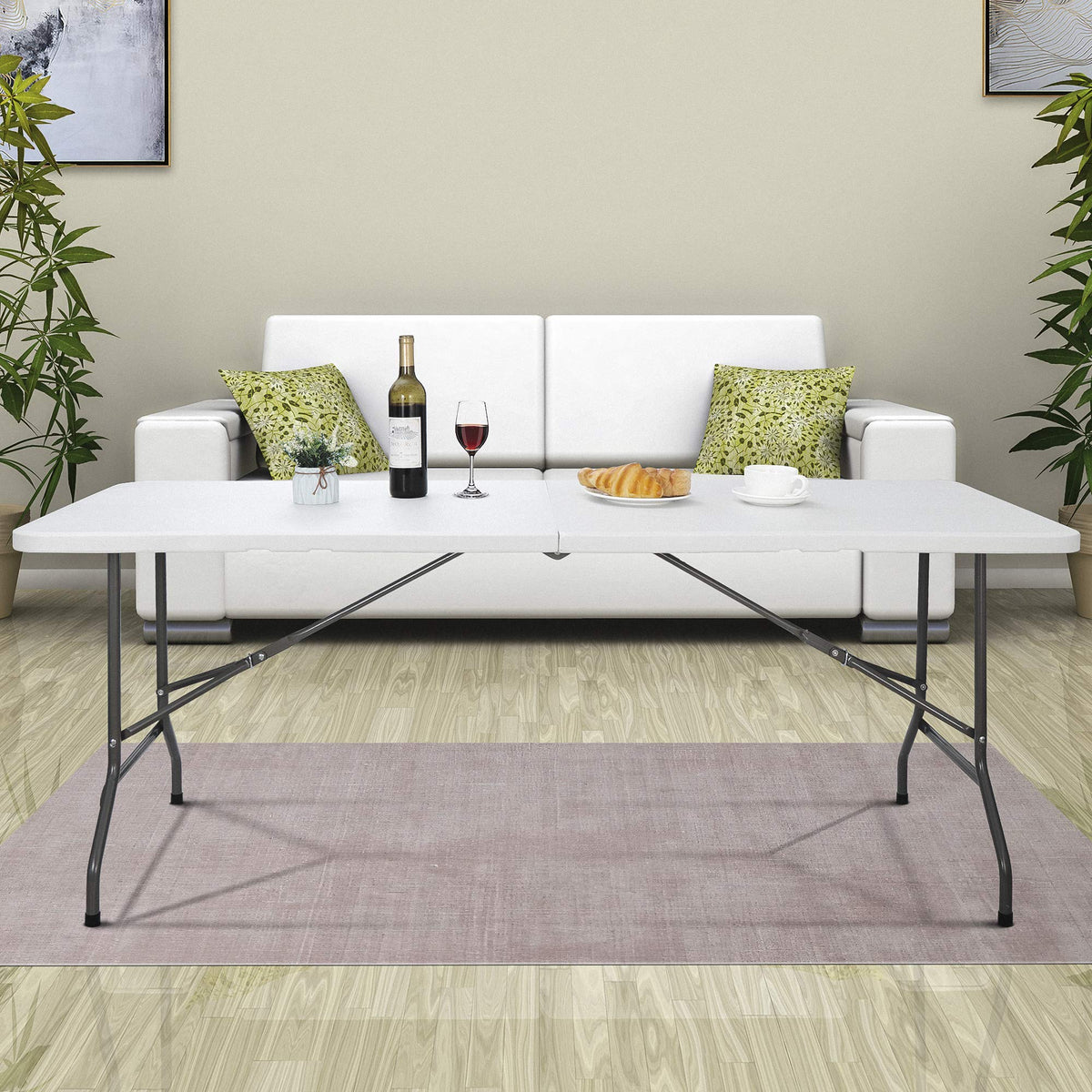 White 6Ft Heavy Duty Folding Picnic Table J723