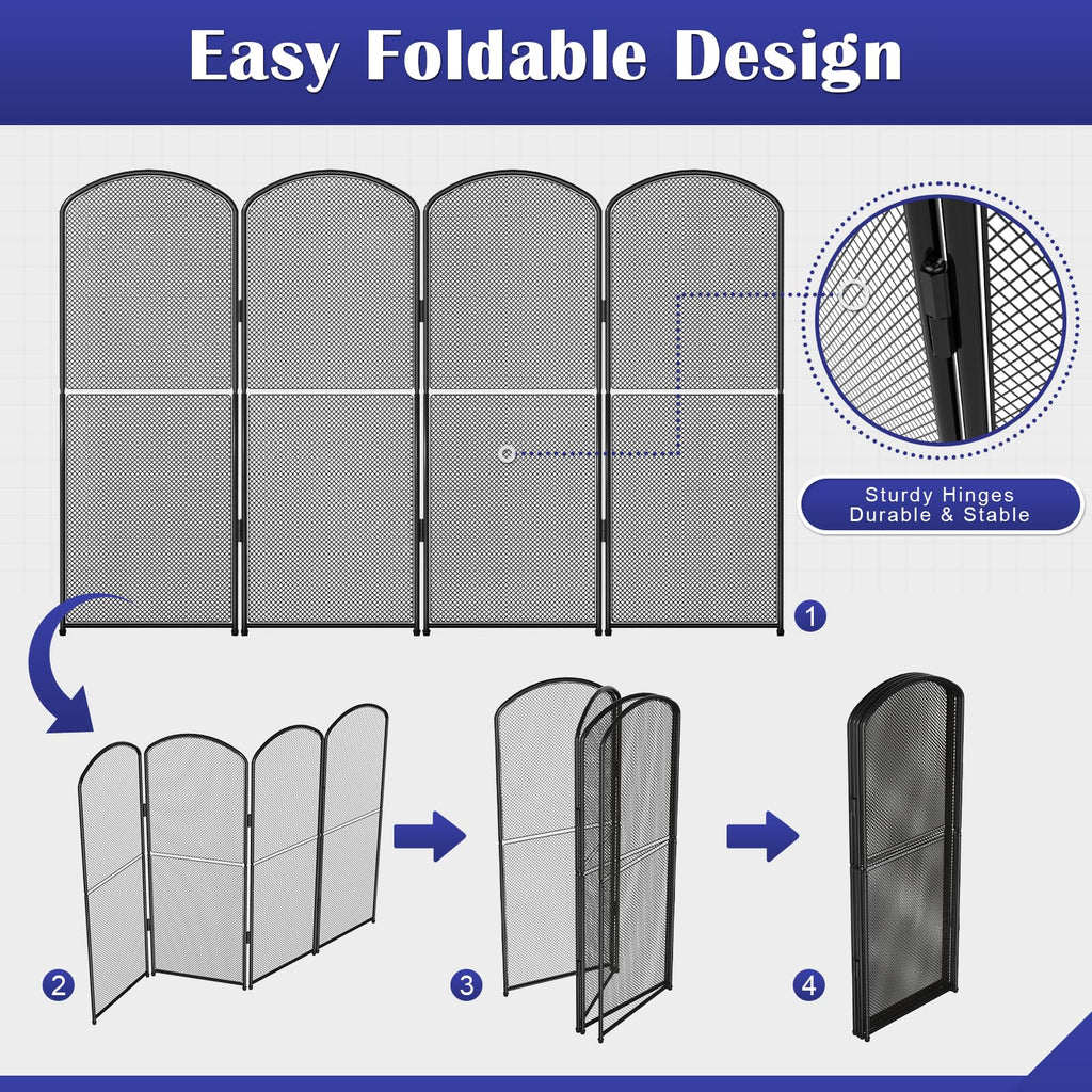 Black Metal Foldable 4-Panel Fireplace Screen G1761