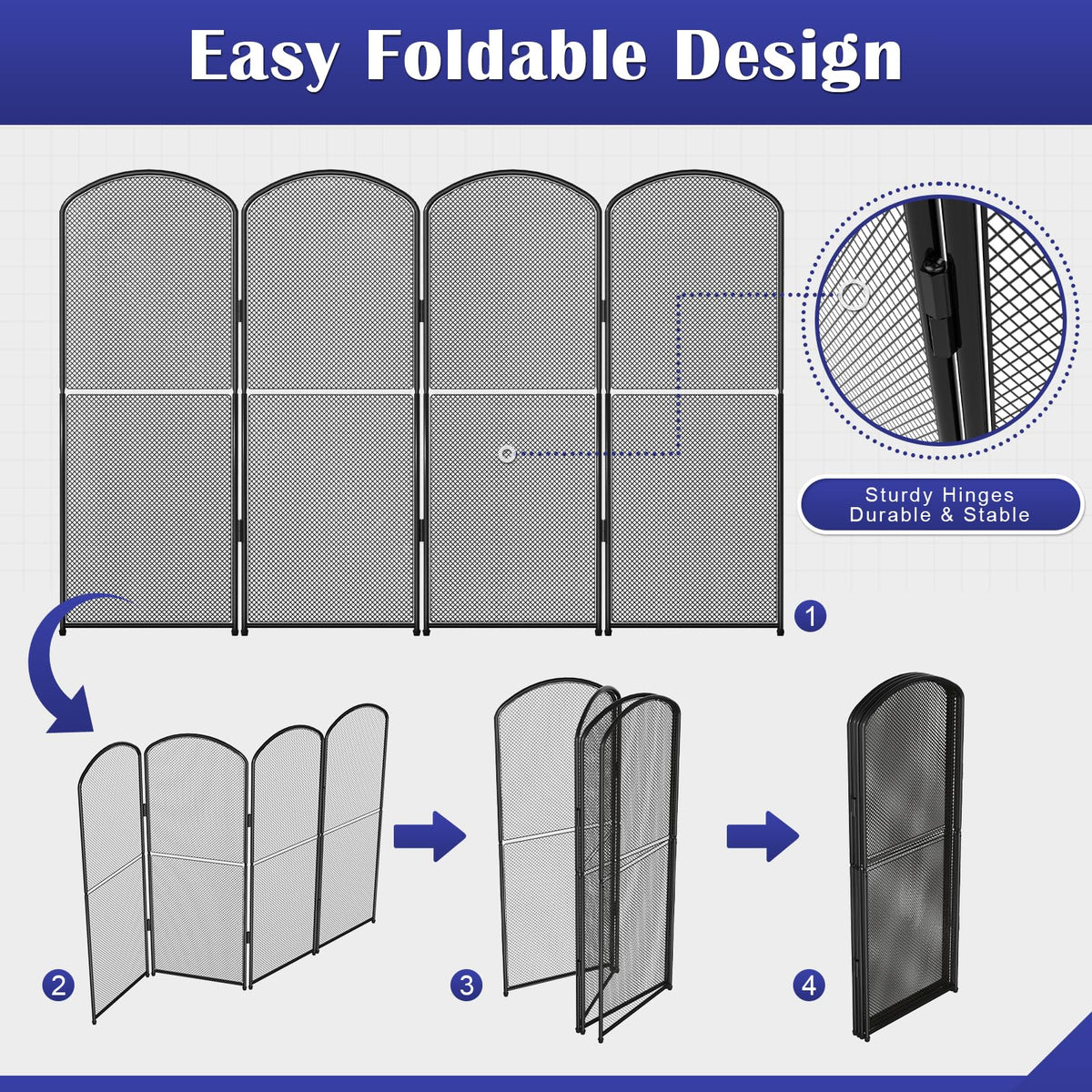 Black Metal Foldable 4-Panel Fireplace Screen G1761