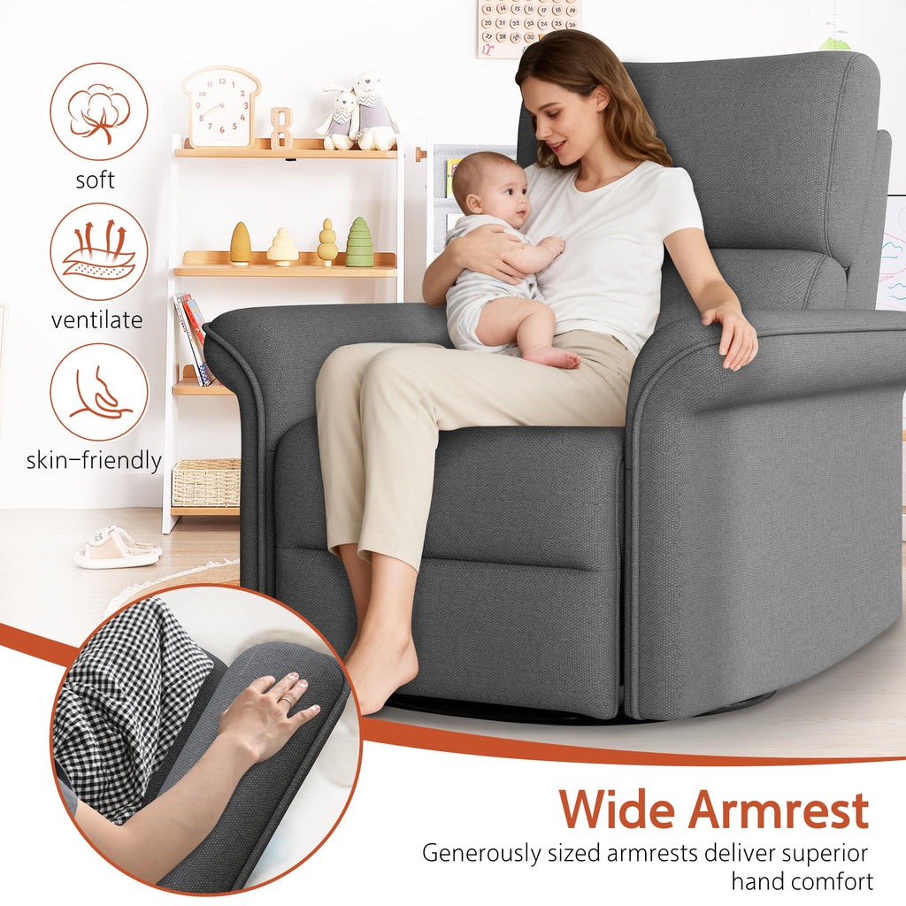 Velvet Grey Swivel Rocker Recliner Chair V884168