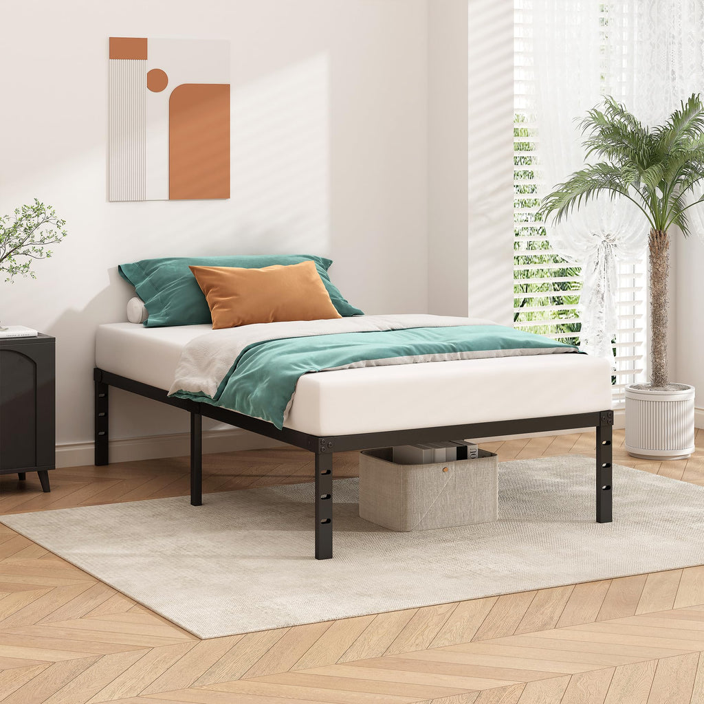 14 Inch Tall Black Metal Platform Twin Size Bed Frame C9389