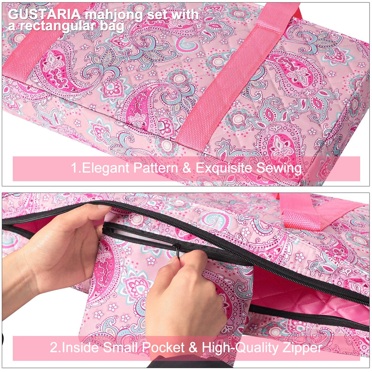 American Mahjong Game Set, 166 Pink Tiles, 4 All-in-One Color Rack/Pushers & Drawstring Bag W3149