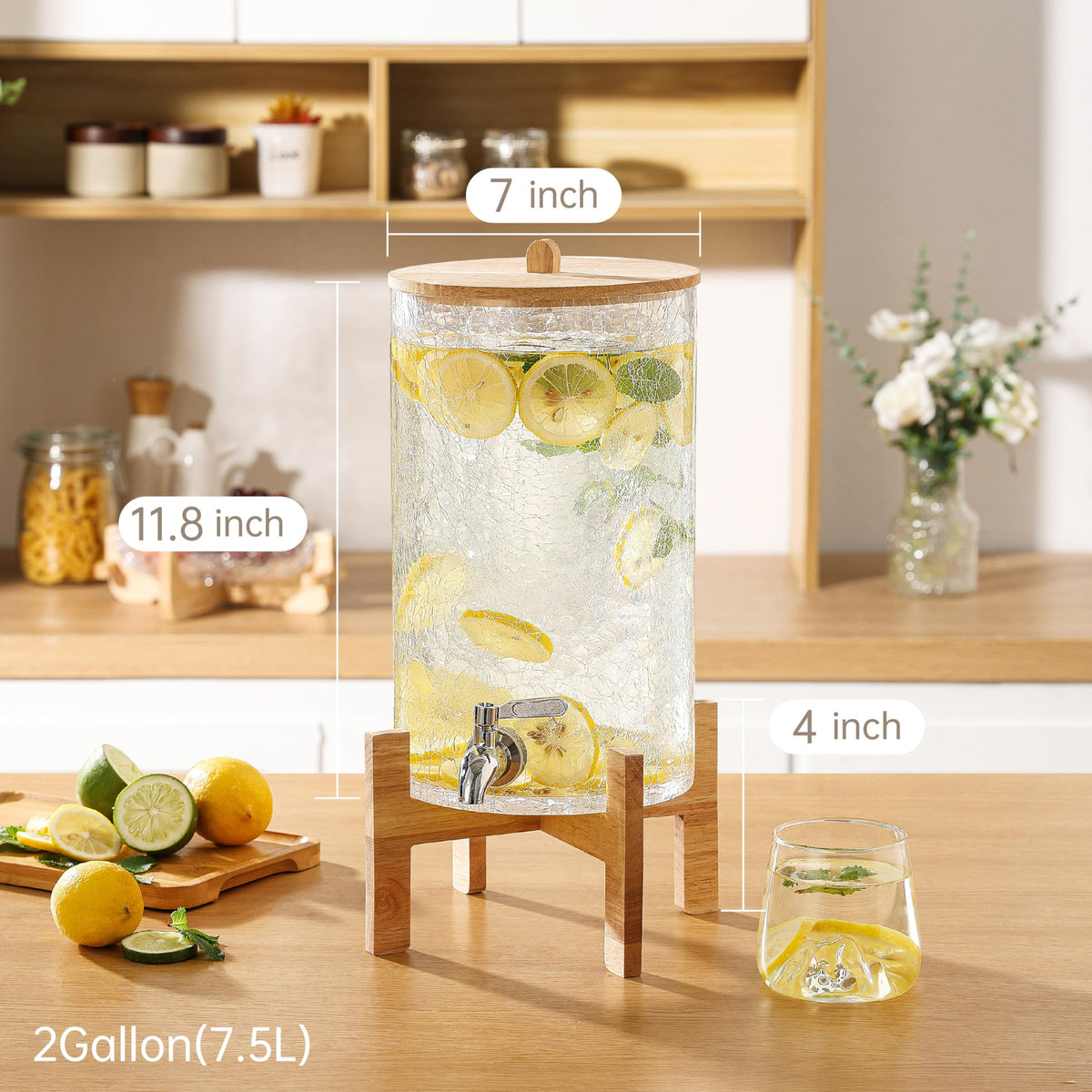 2 Gallon Glass Drink Dispenser with Stand F7002