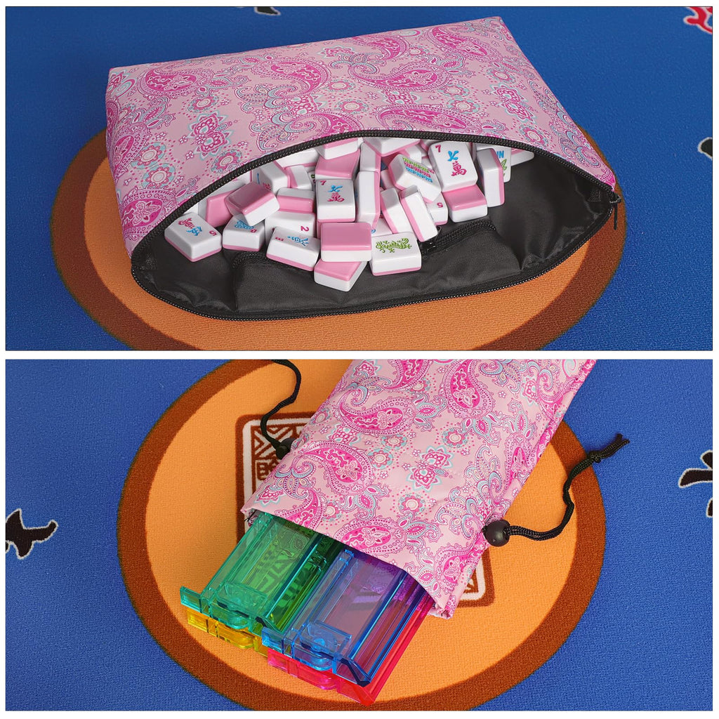 American Mahjong Game Set, 166 Pink Tiles, 4 All-in-One Color Rack/Pushers & Drawstring Bag W3149