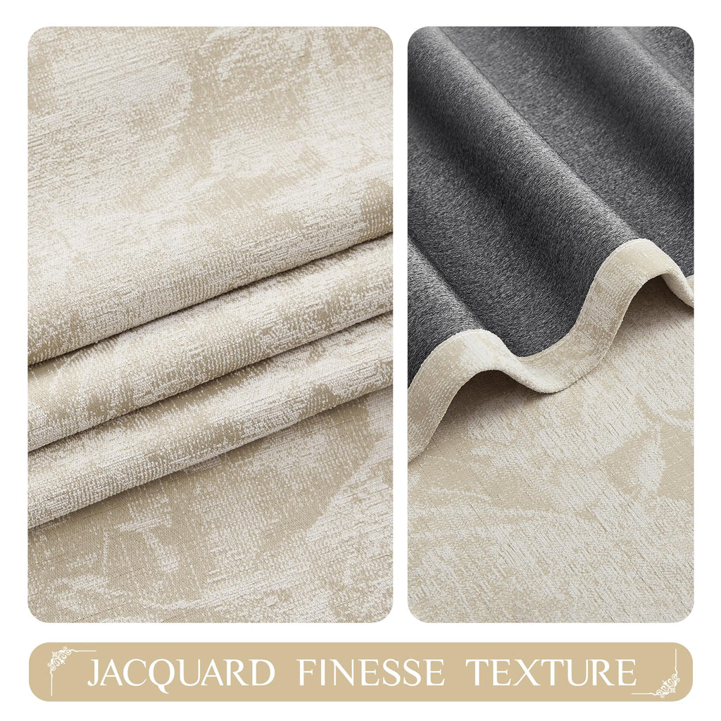 Beige Floral Jacquard Blackout Curtains 100x84 B440