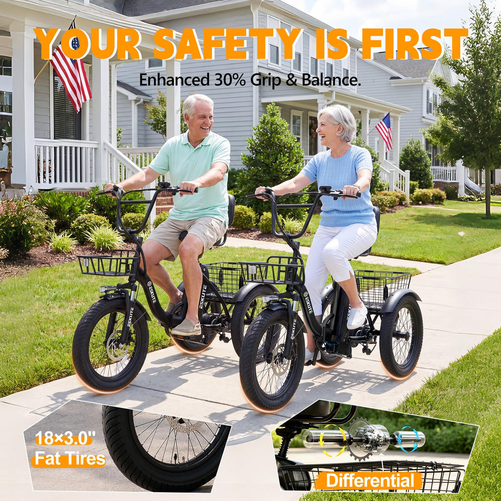 Electric Tricycle for Adults, 1200W Folding E-Trike, 48V 13Ah Battery, 18" Fat Tire 3-Wheel Electric Bike O791526