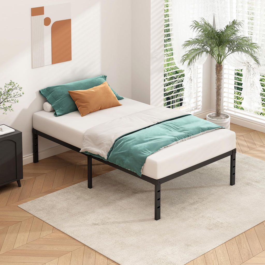 14 Inch Tall Black Metal Platform Twin Size Bed Frame C9389