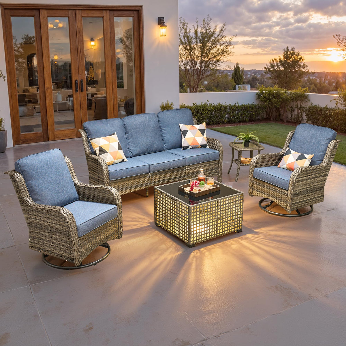 5-Piece Outdoor Wicker Sofa Set with Swivel Chairs C660419