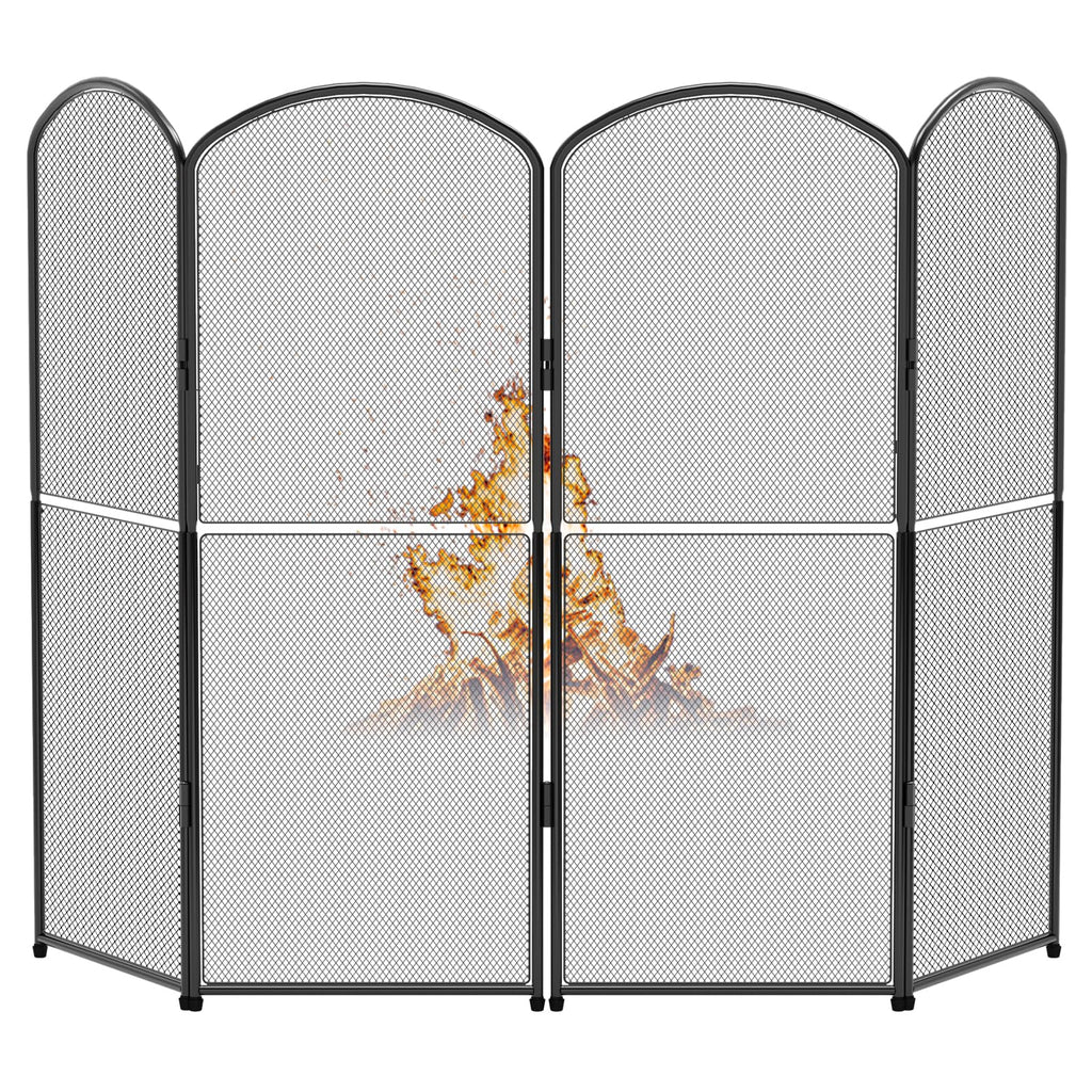 Black Metal Foldable 4-Panel Fireplace Screen G1761