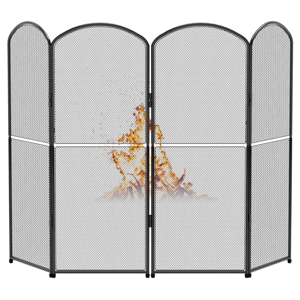 Black Metal Foldable 4-Panel Fireplace Screen G1761